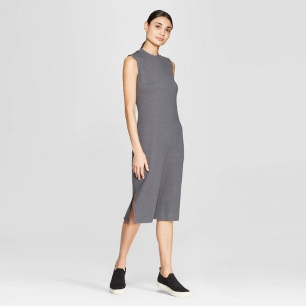 Gray midi bodycon sleeveless tank dress | L